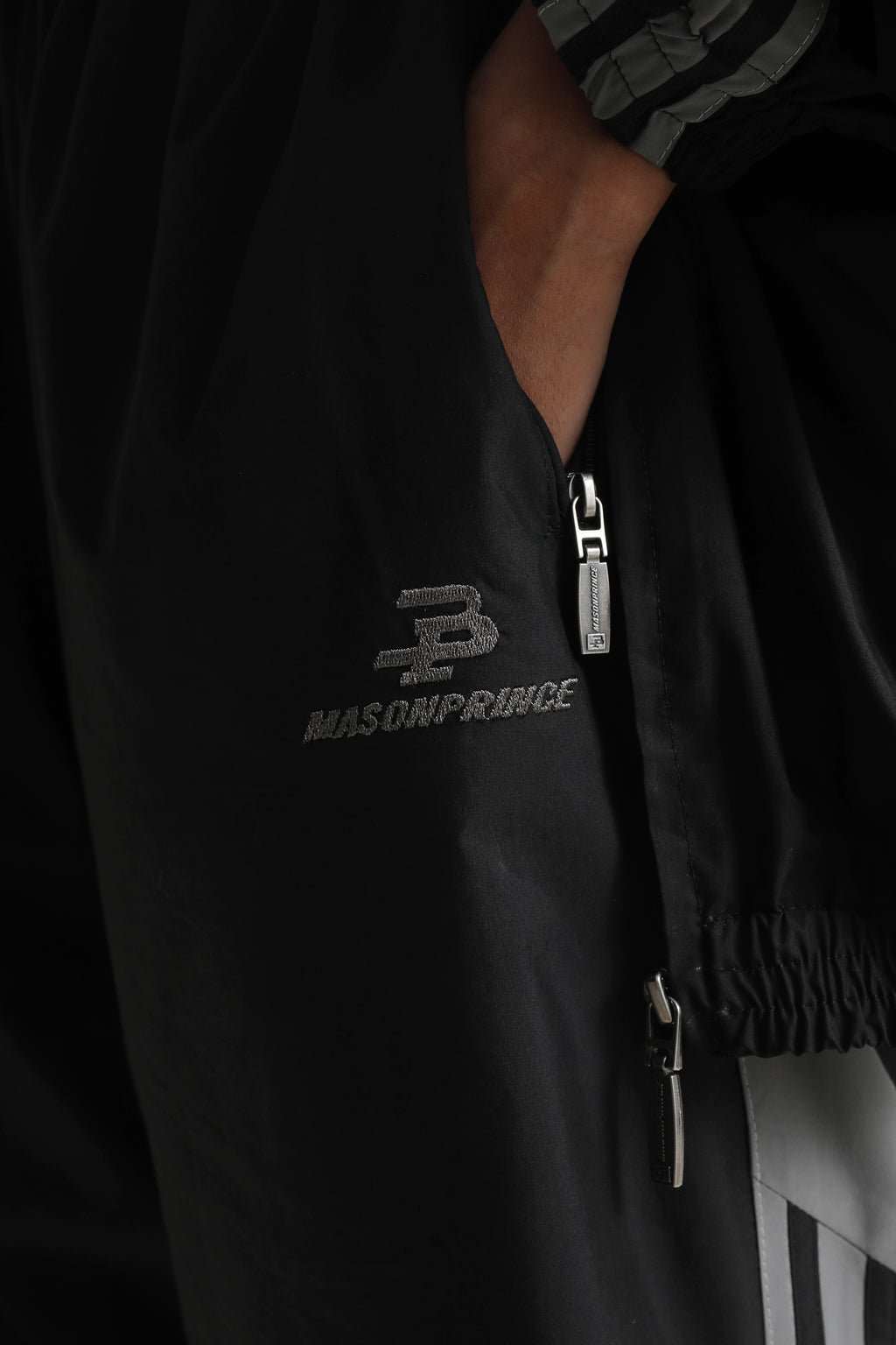 Black Windbreaker Stripe Trackpants