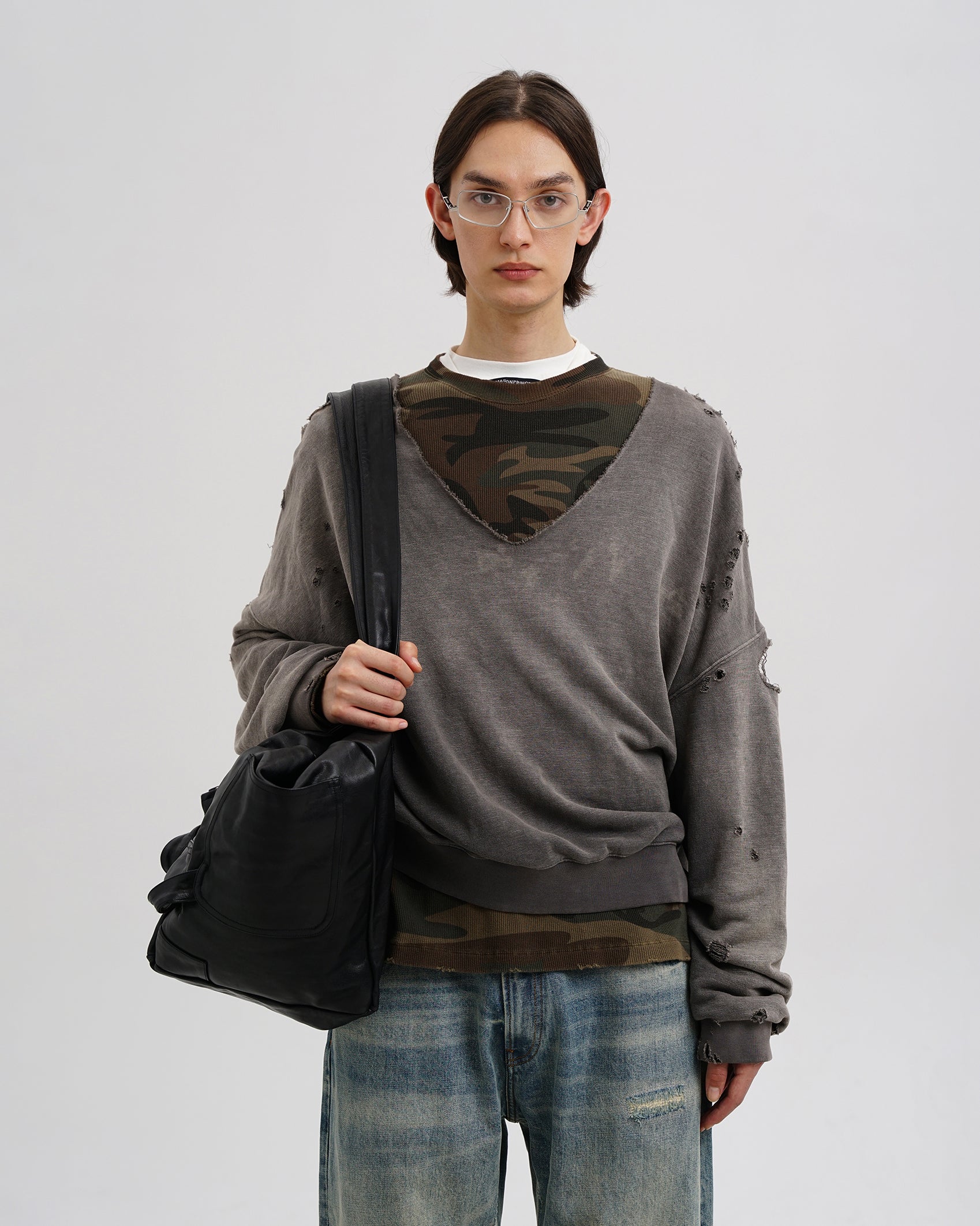 Camo Layered Destroyed Sweatshirt