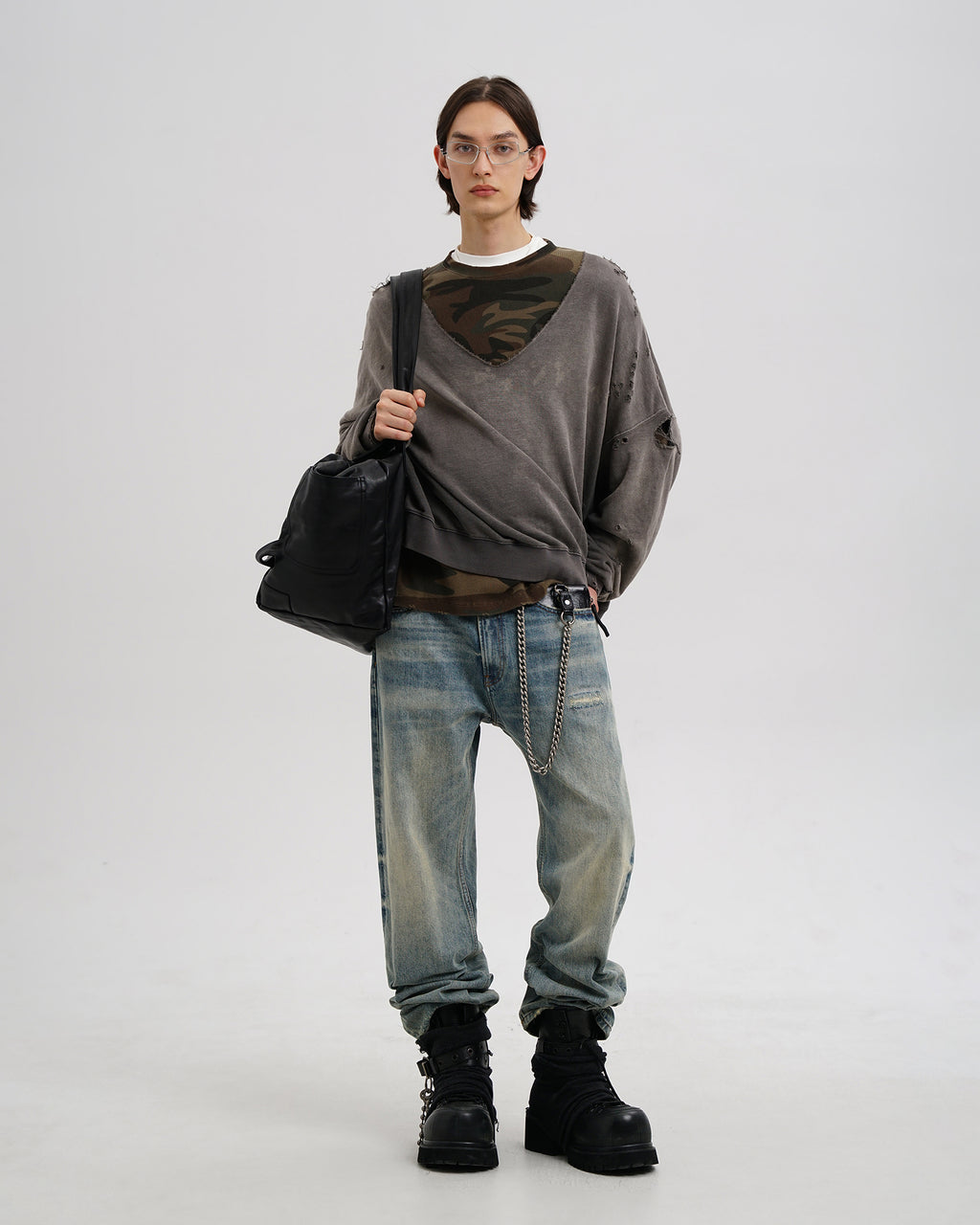 Camo Layered Destroyed Sweatshirt