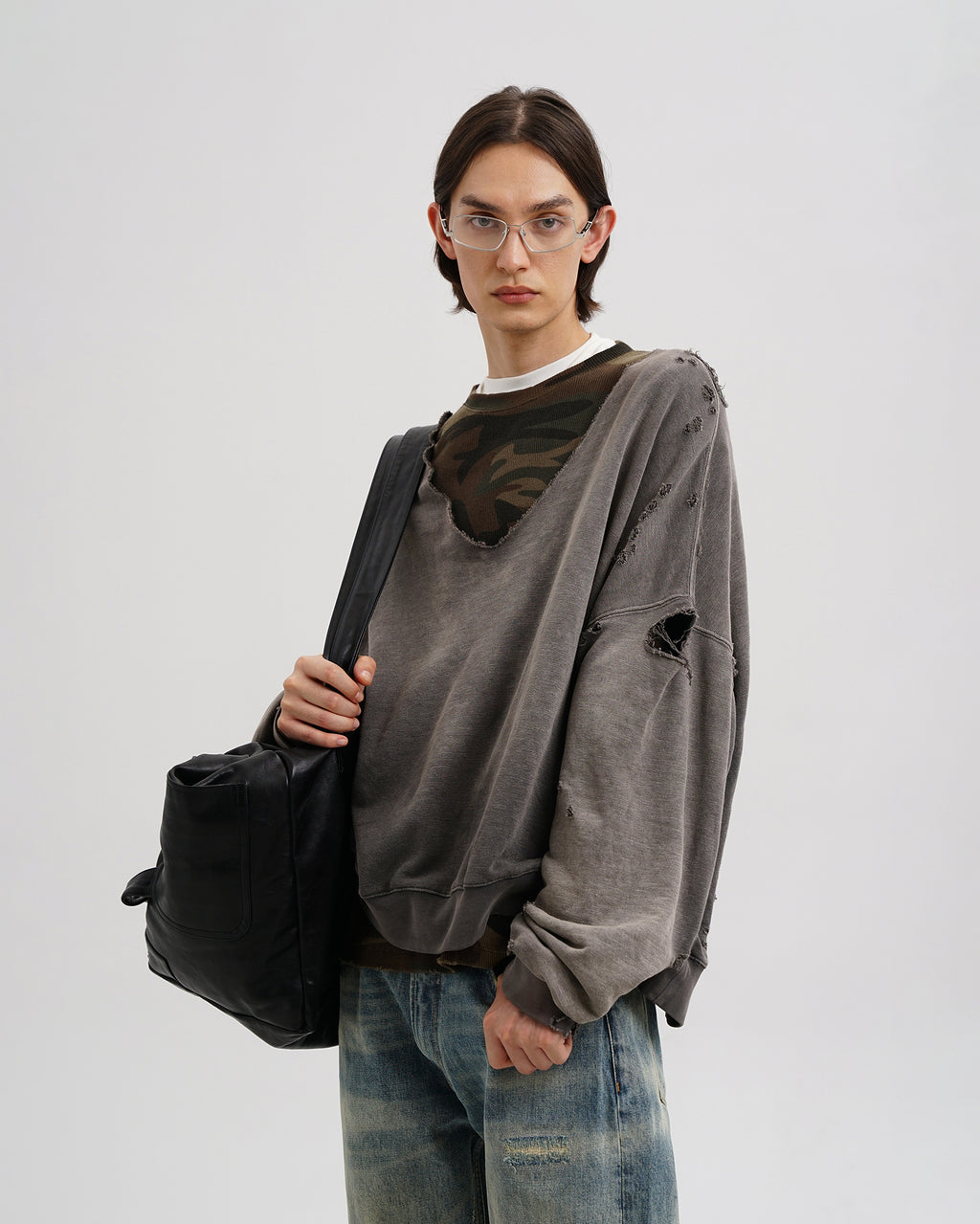 Camo Layered Destroyed Sweatshirt