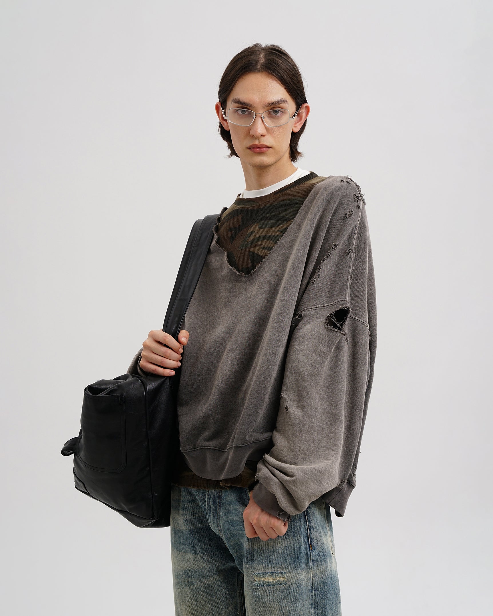 Camo Layered Destroyed Sweatshirt