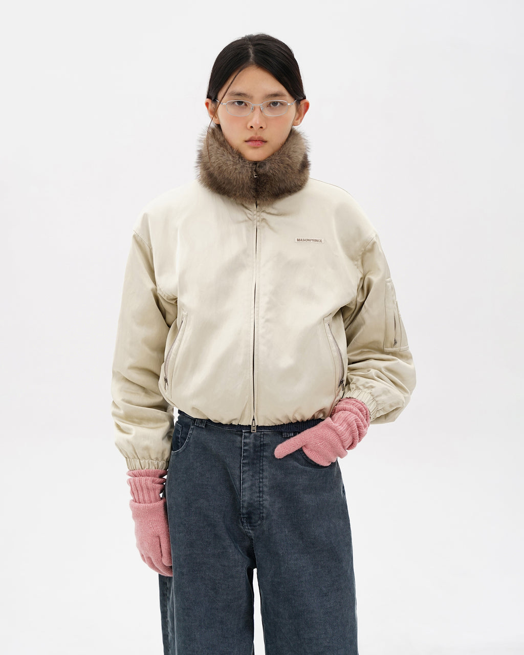 Fur-Collar Cocoon Bomber Jacket