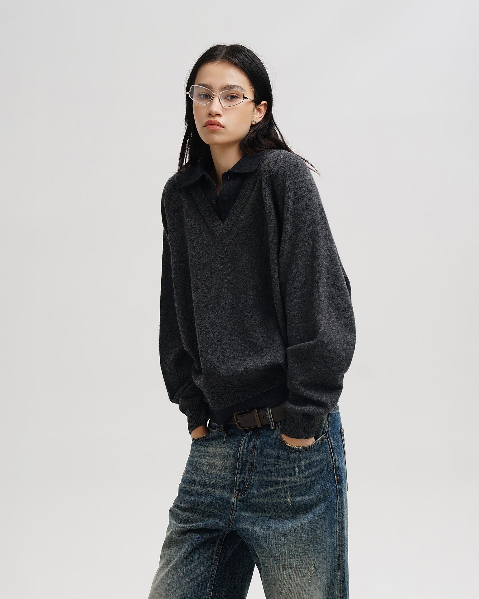 Dual Collar Wool Knit