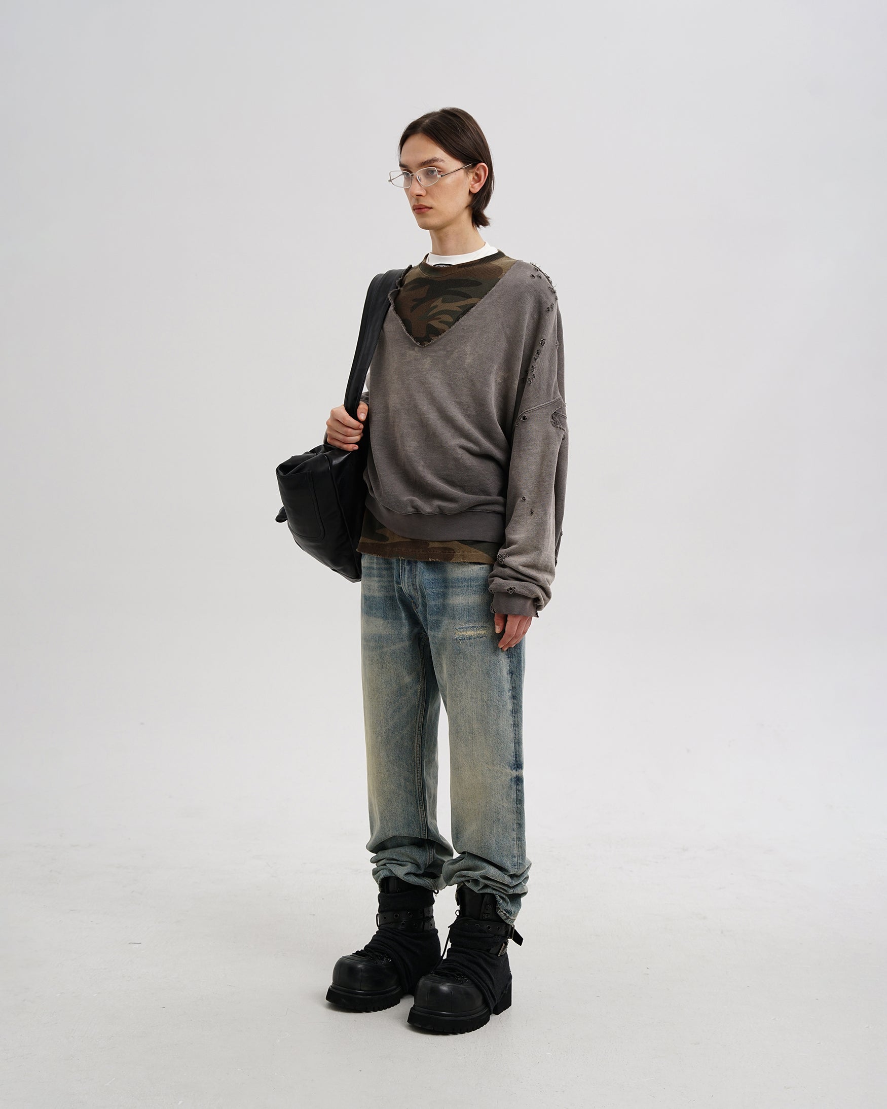 Camo Layered Destroyed Sweatshirt