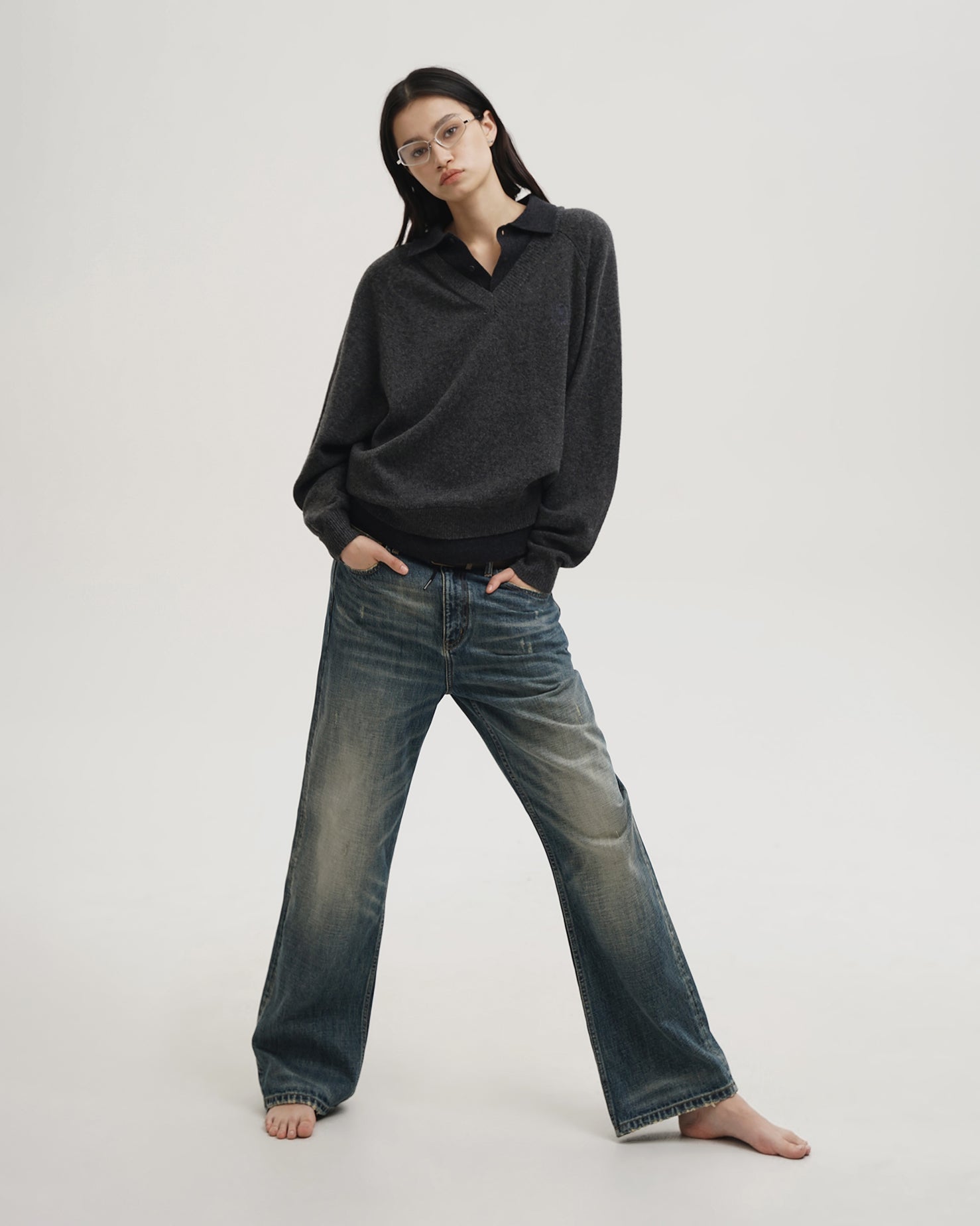 Dual Collar Wool Knit