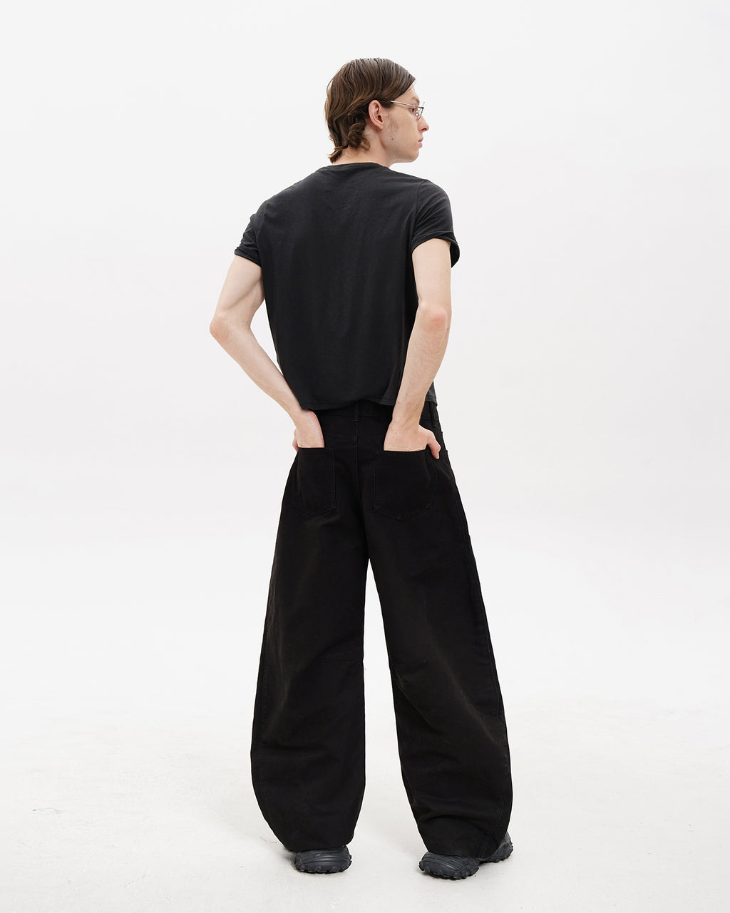 Black Barrel-Leg Cotton Pants