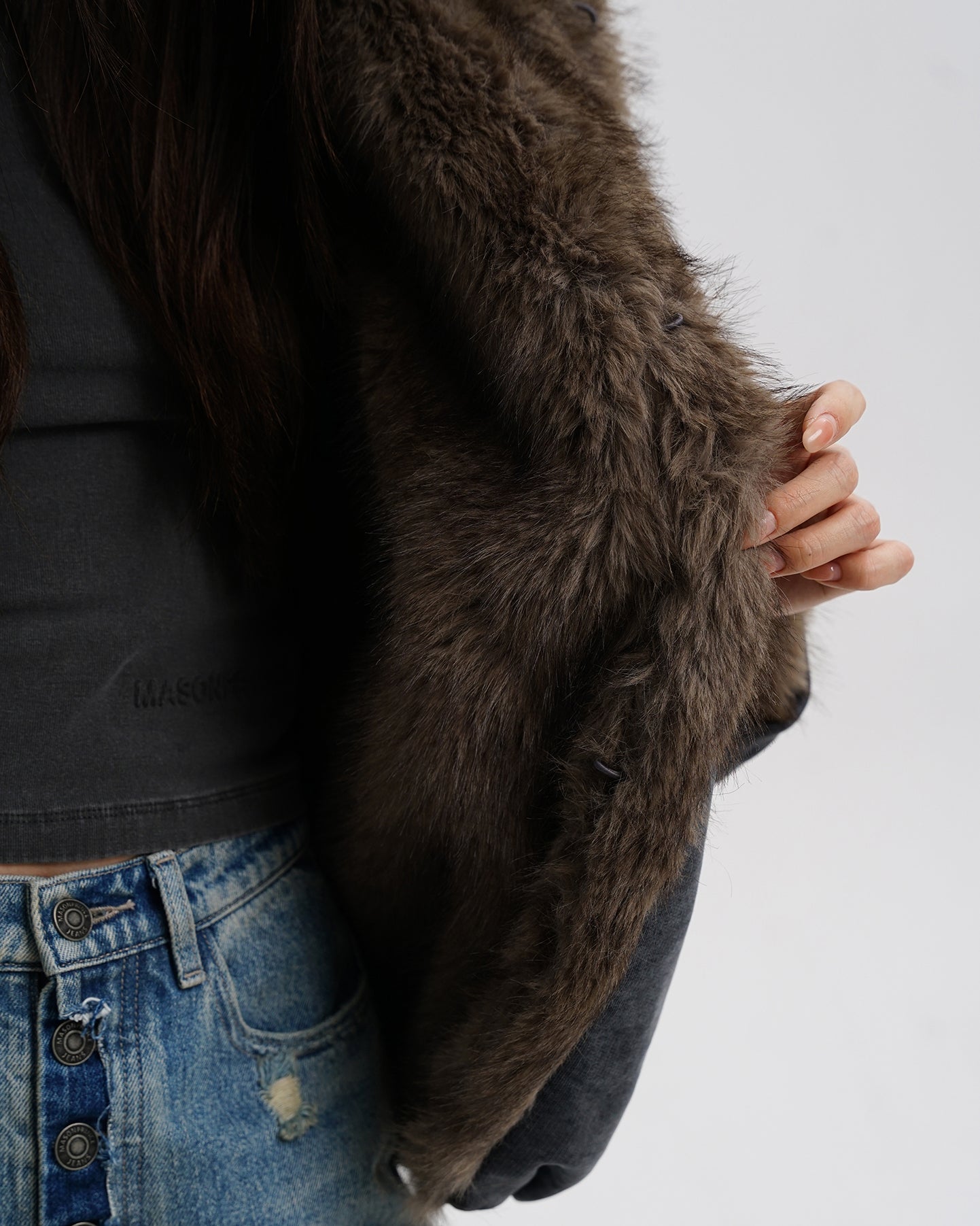 Washed Faux Fur Hooded Jacket