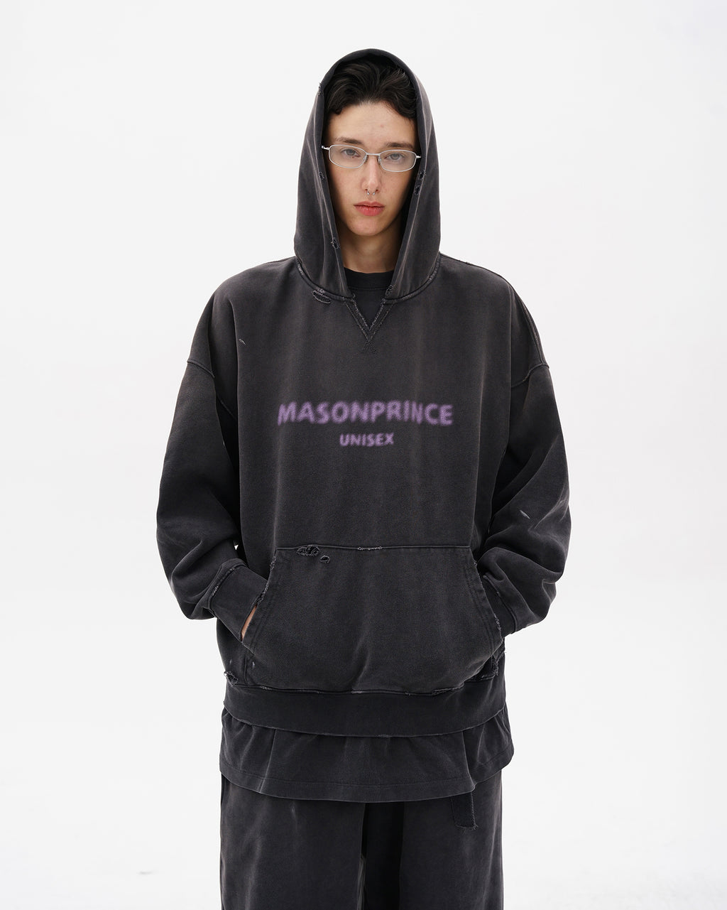 Layered Hem Blur Logo Hoodie