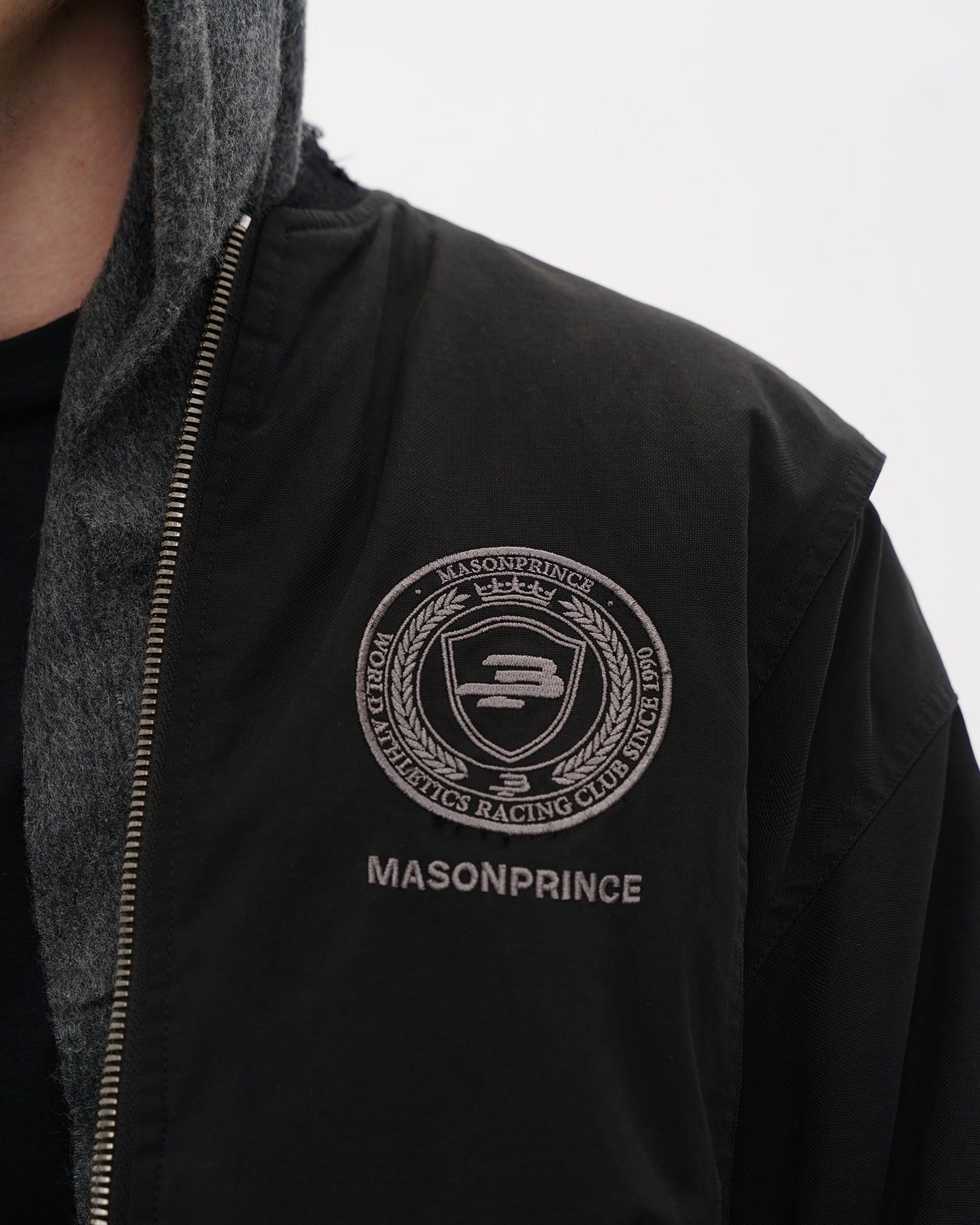 Black Distressed Crest Bomber Jacket