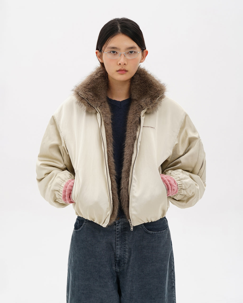 Fur-Collar Cocoon Bomber Jacket