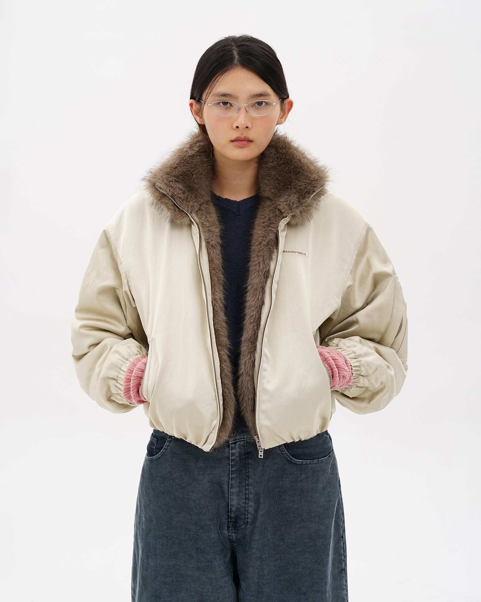 Fur-Collar Cocoon Bomber Jacket