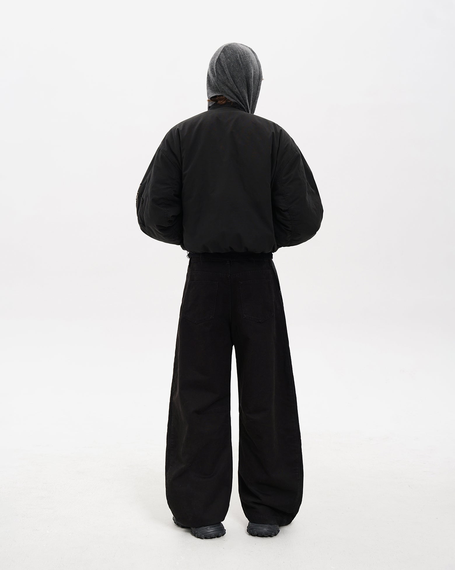 Black Distressed Crest Bomber Jacket