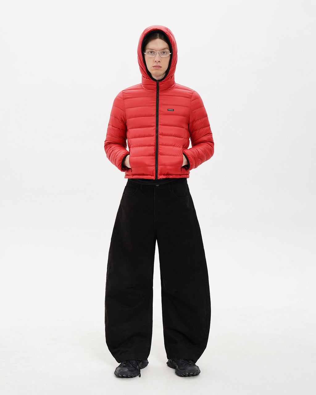 Black Barrel-Leg Cotton Pants