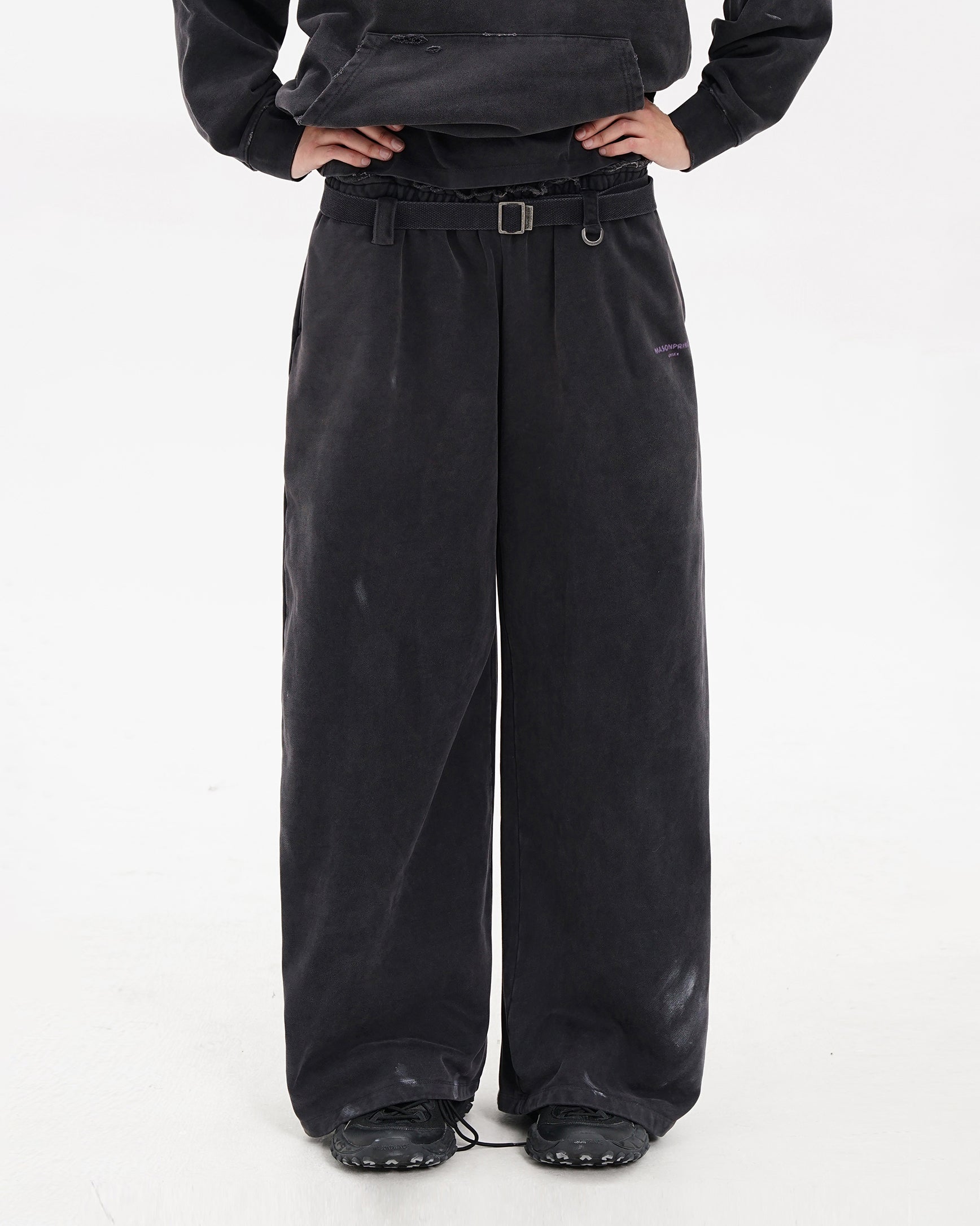 Washed Wide-Leg  Belted Sweatpants