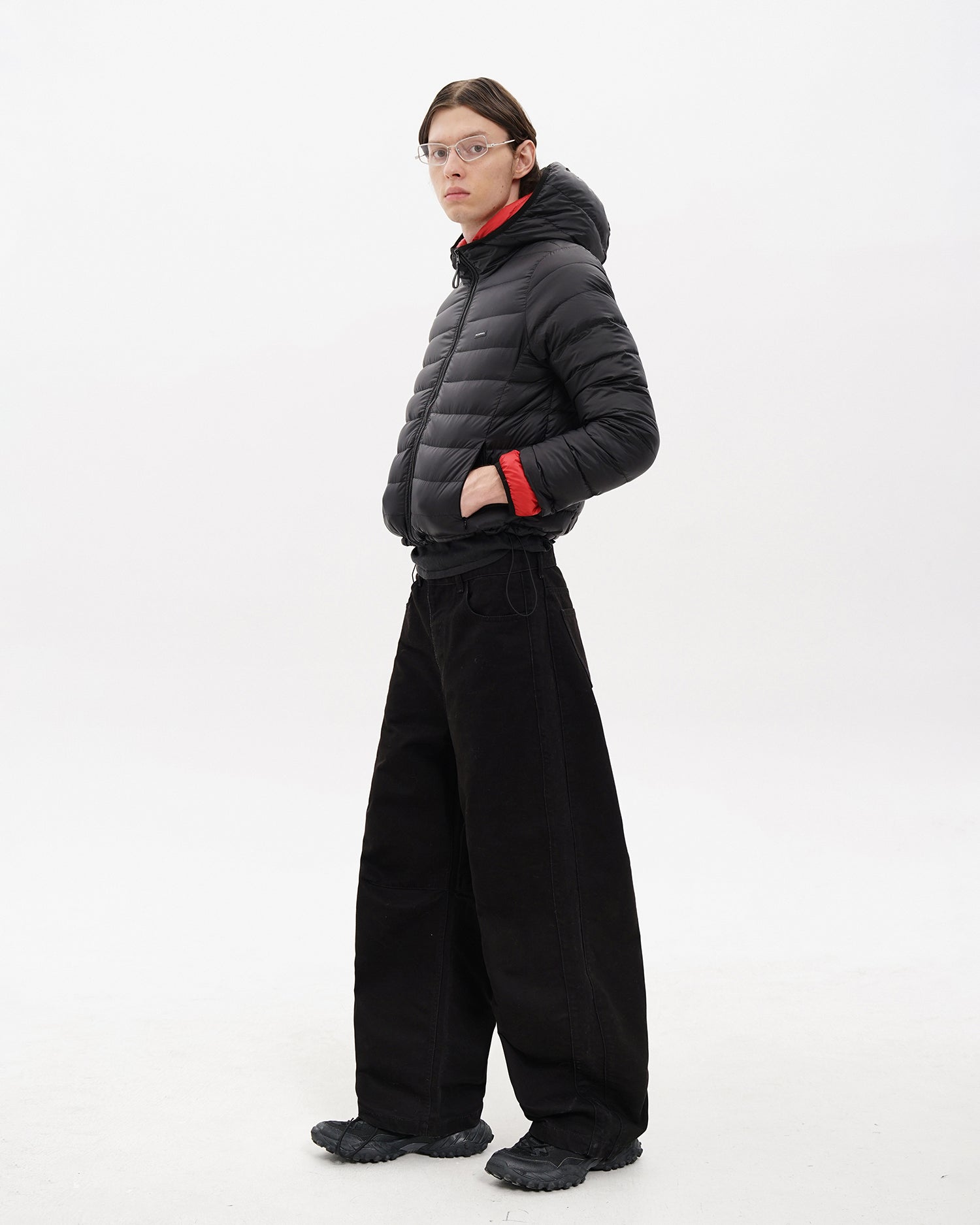 Black Barrel-Leg Cotton Pants