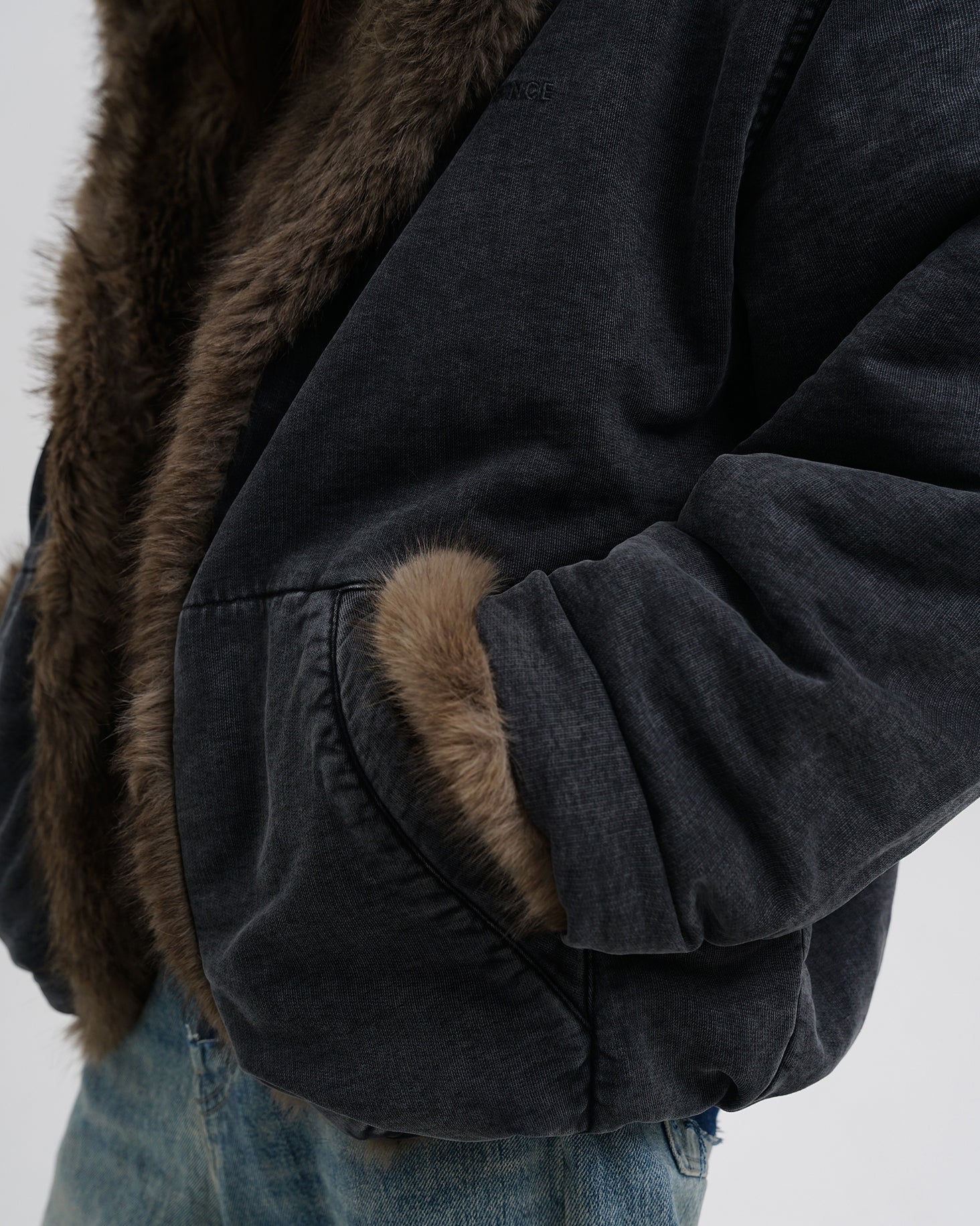 Washed Faux Fur Hooded Jacket