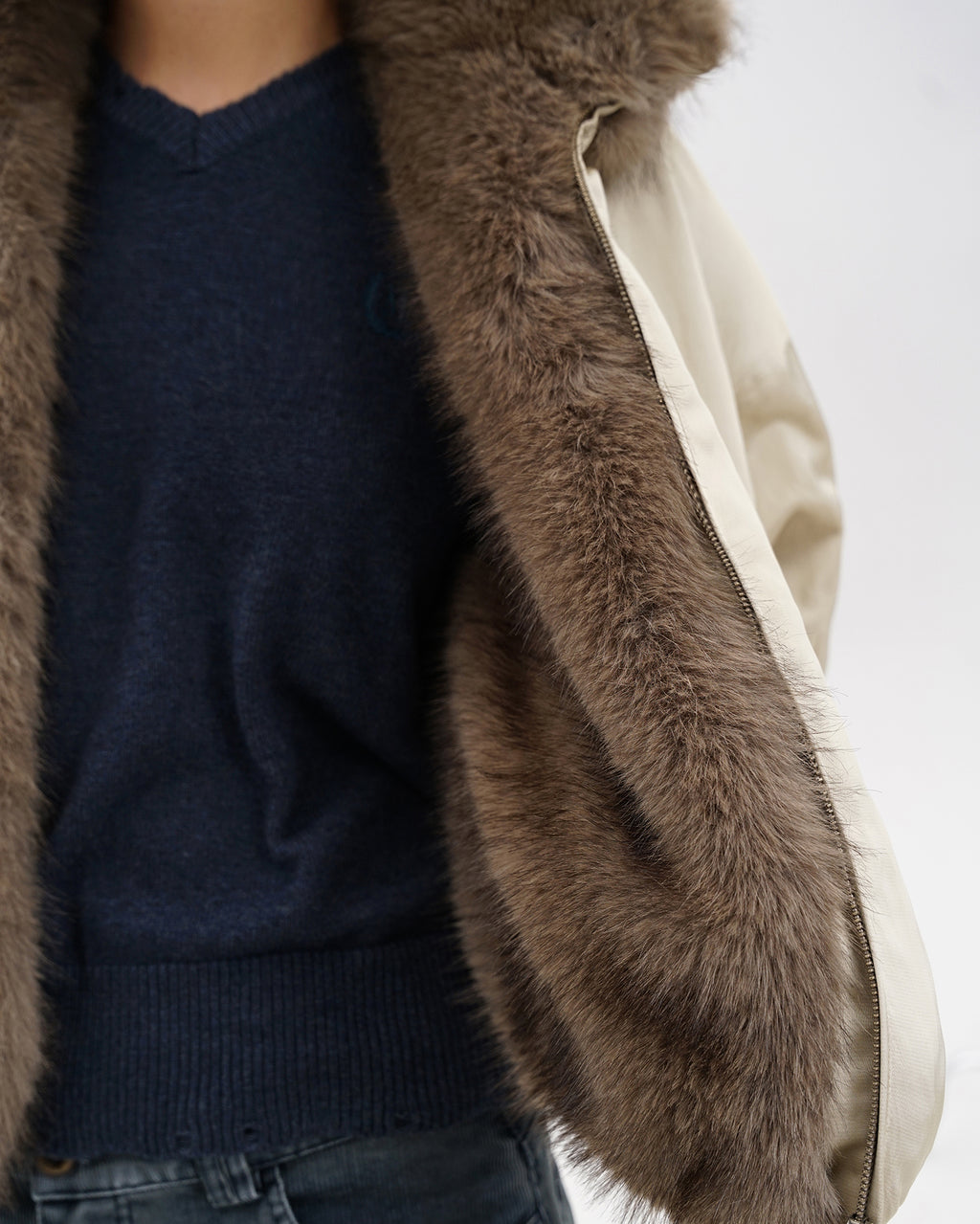 Fur-Collar Cocoon Bomber Jacket