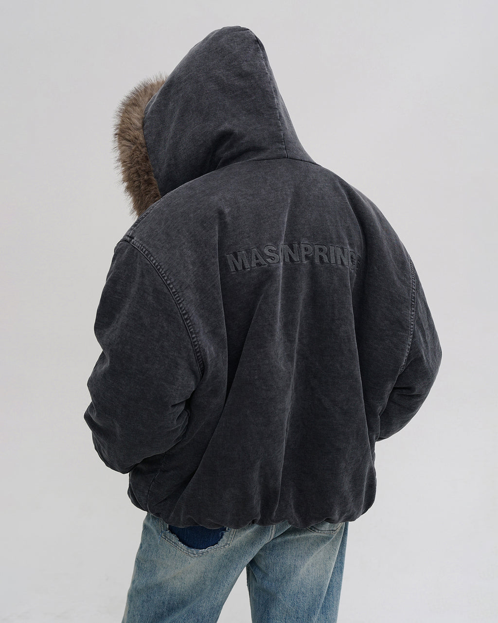 Washed Faux Fur Hooded Jacket