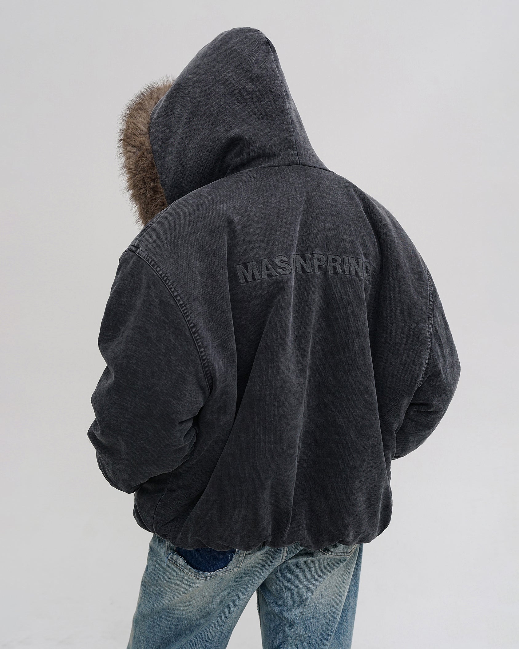 Washed Faux Fur Hooded Jacket