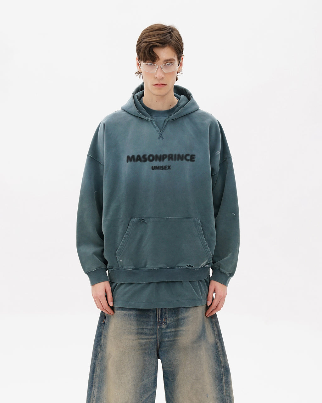 Layered Hem Blur Logo Hoodie