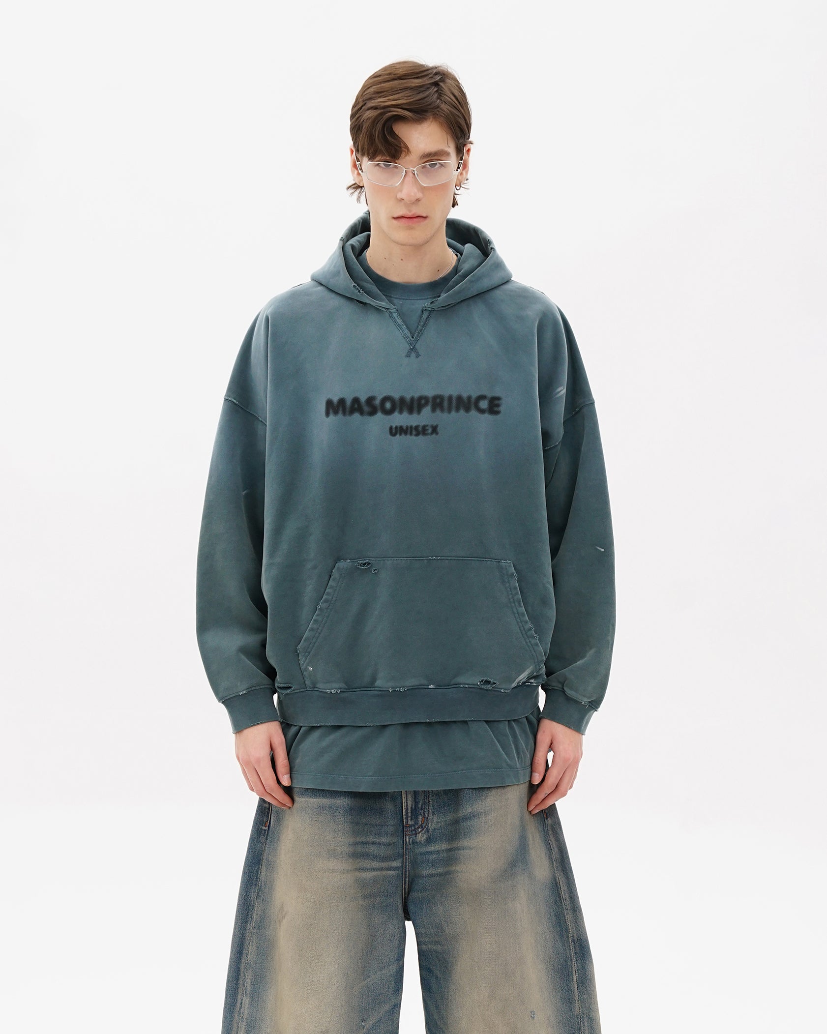 Layered Hem Blur Logo Hoodie