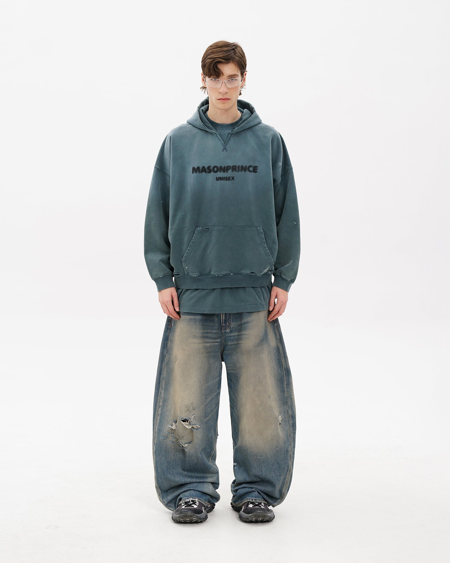 Layered Hem Blur Logo Hoodie