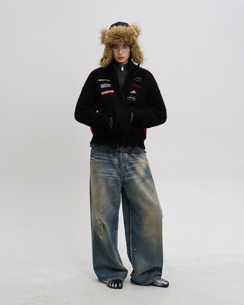 Racer Patch Knit Zip Cardigan