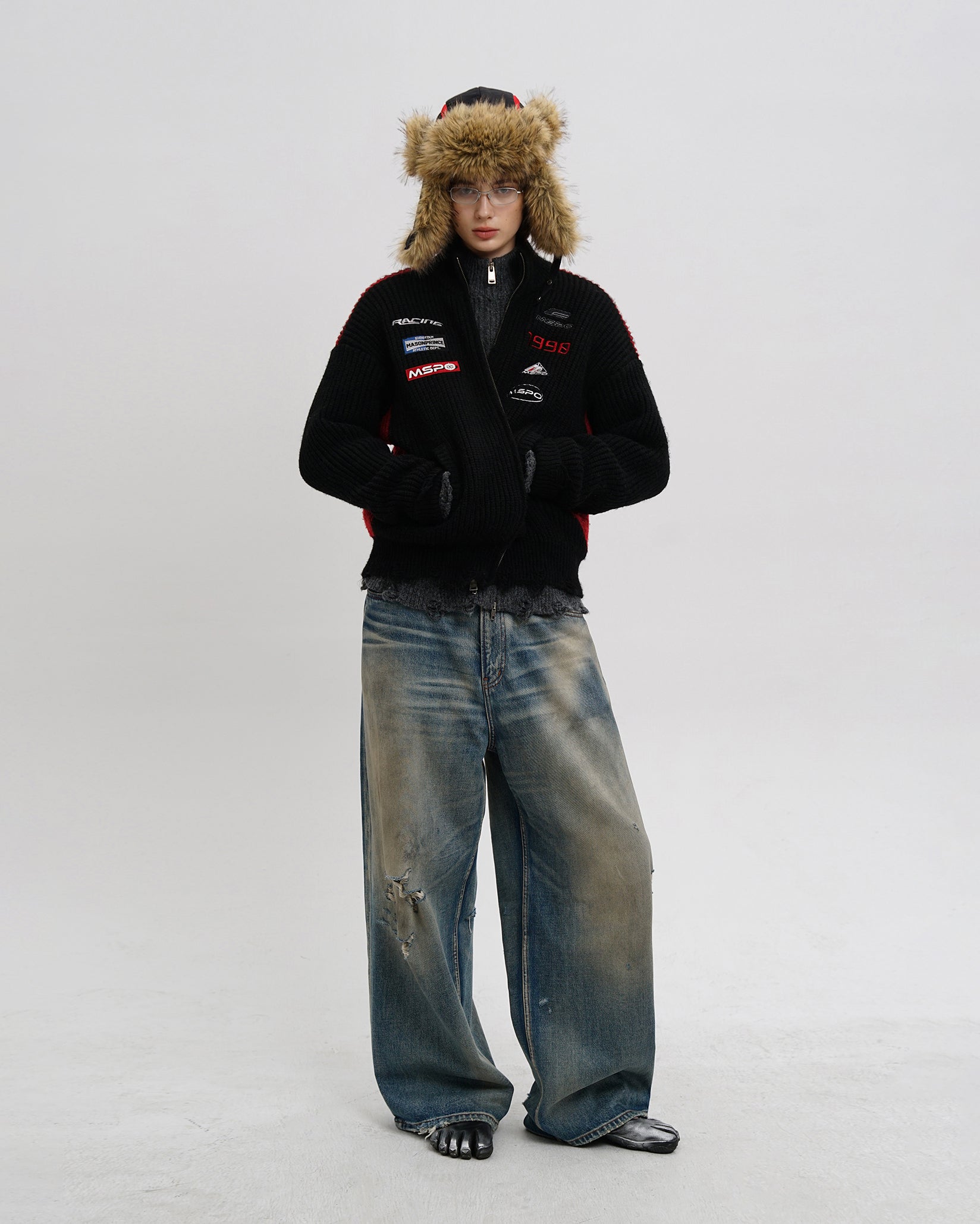 Racer Patch Knit Zip Cardigan