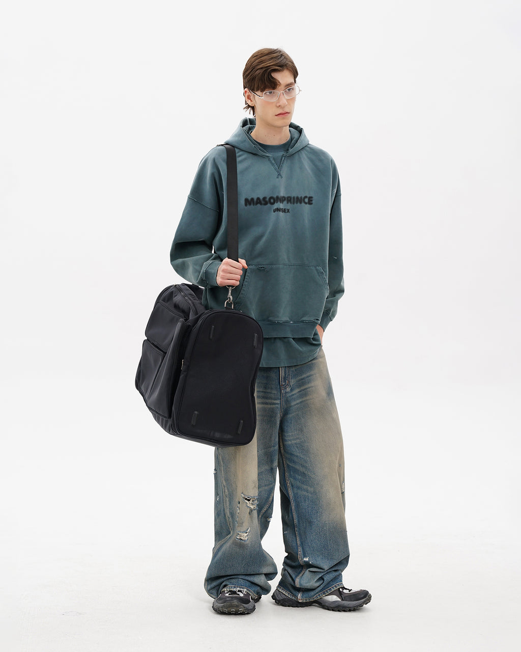Layered Hem Blur Logo Hoodie