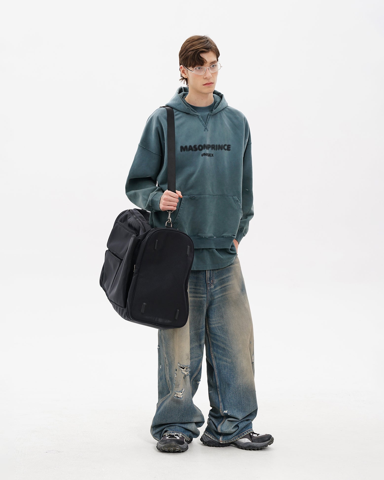 Layered Hem Blur Logo Hoodie