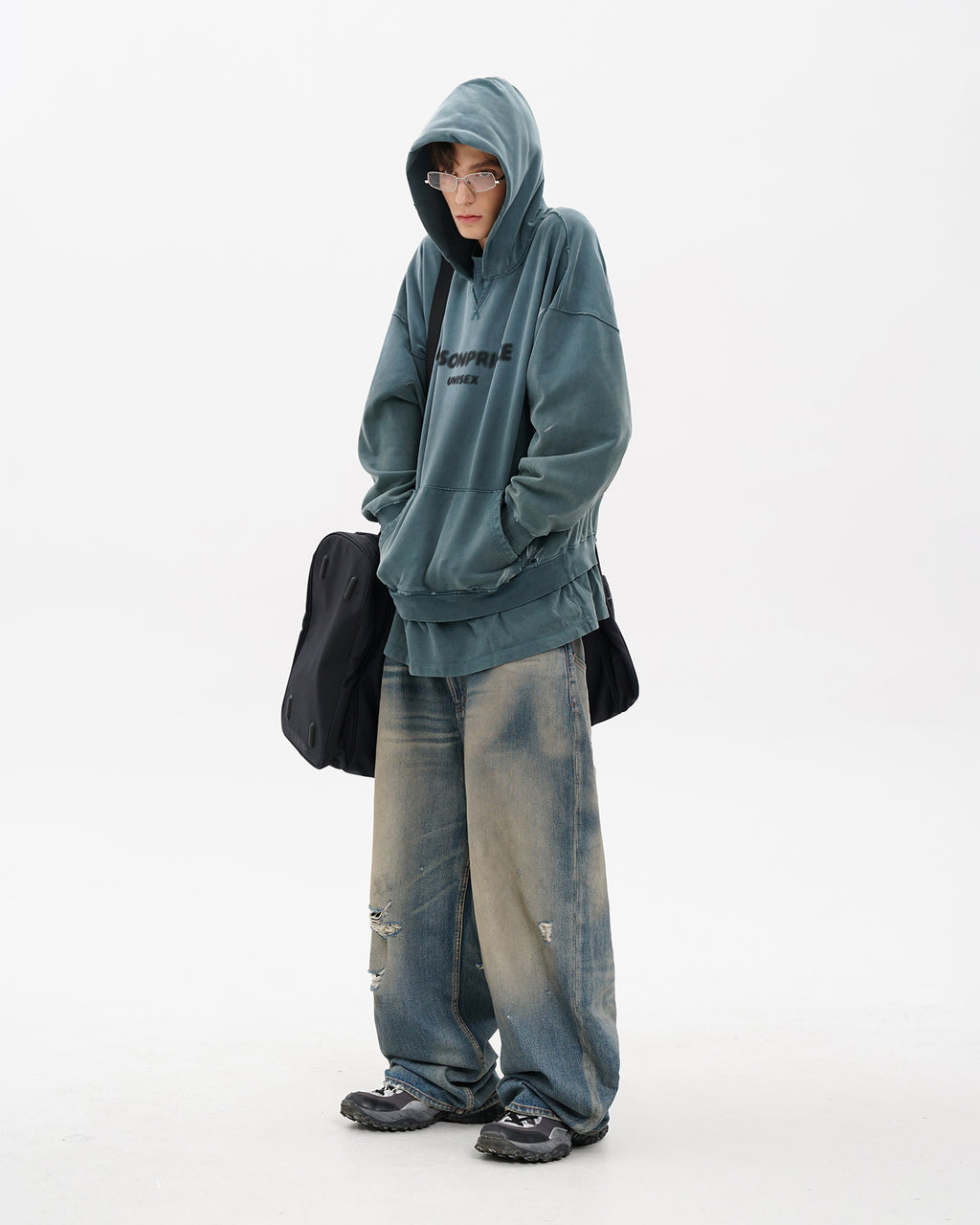 Layered Hem Blur Logo Hoodie