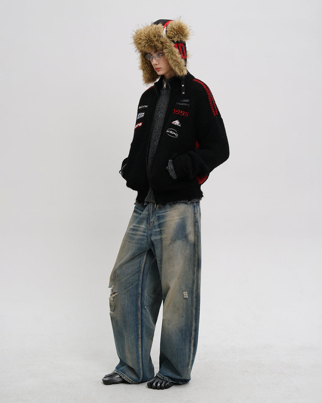 Racer Patch Knit Zip Cardigan