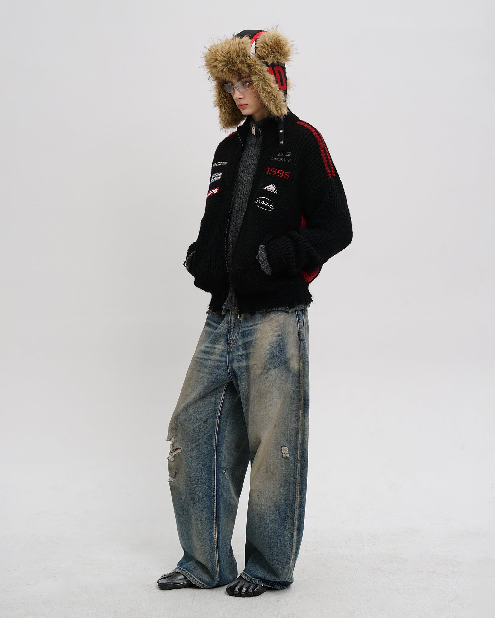 Racer Patch Knit Zip Cardigan