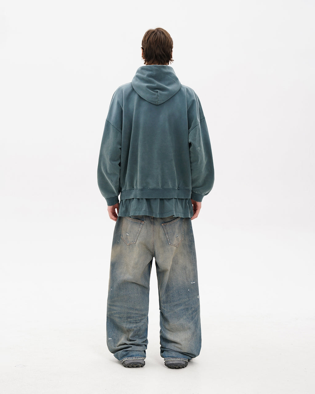 Layered Hem Blur Logo Hoodie
