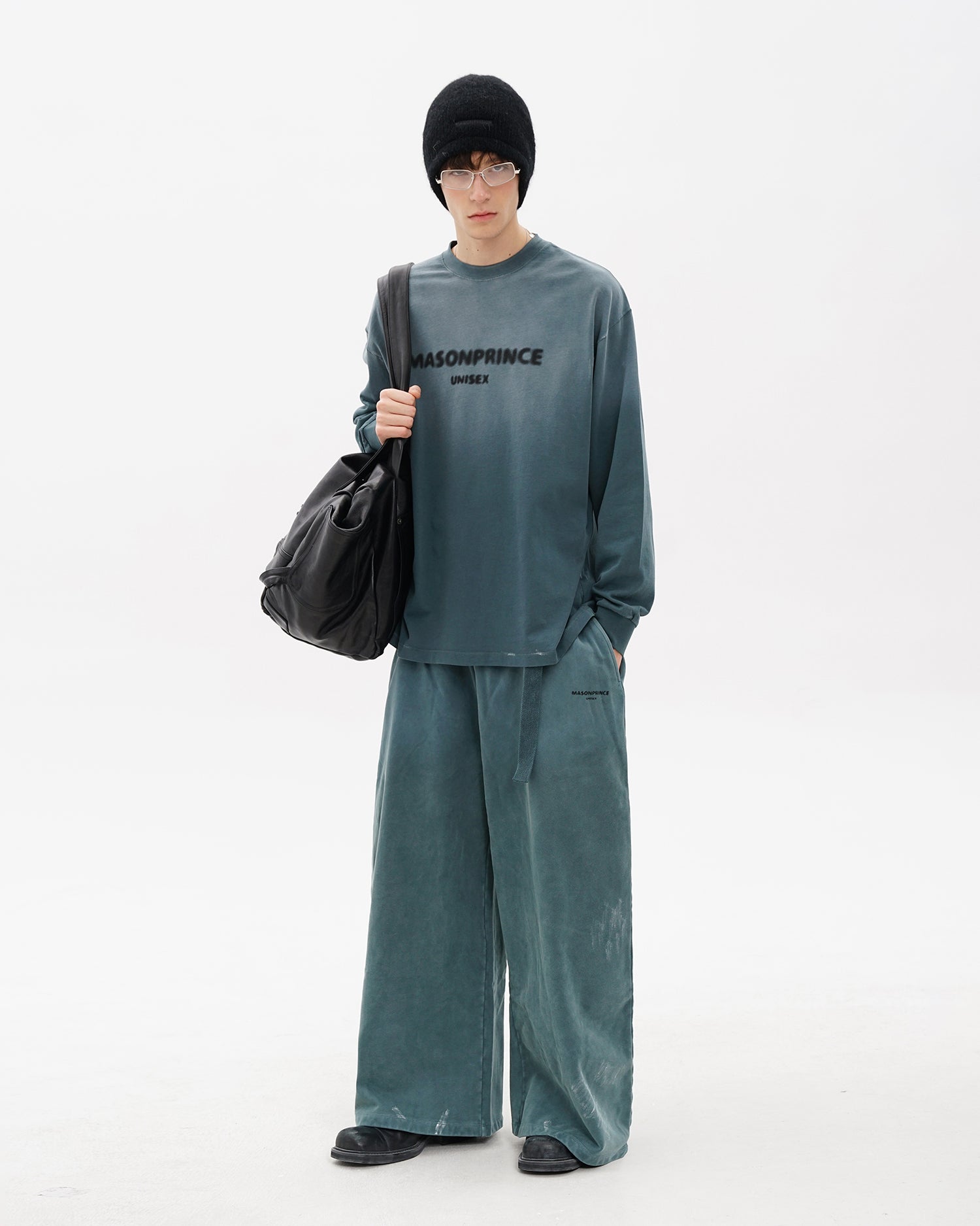 Washed Wide-Leg  Belted Sweatpants