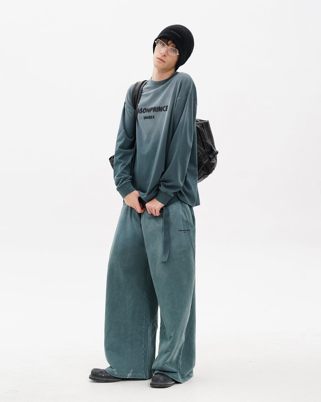 Washed Wide-Leg  Belted Sweatpants