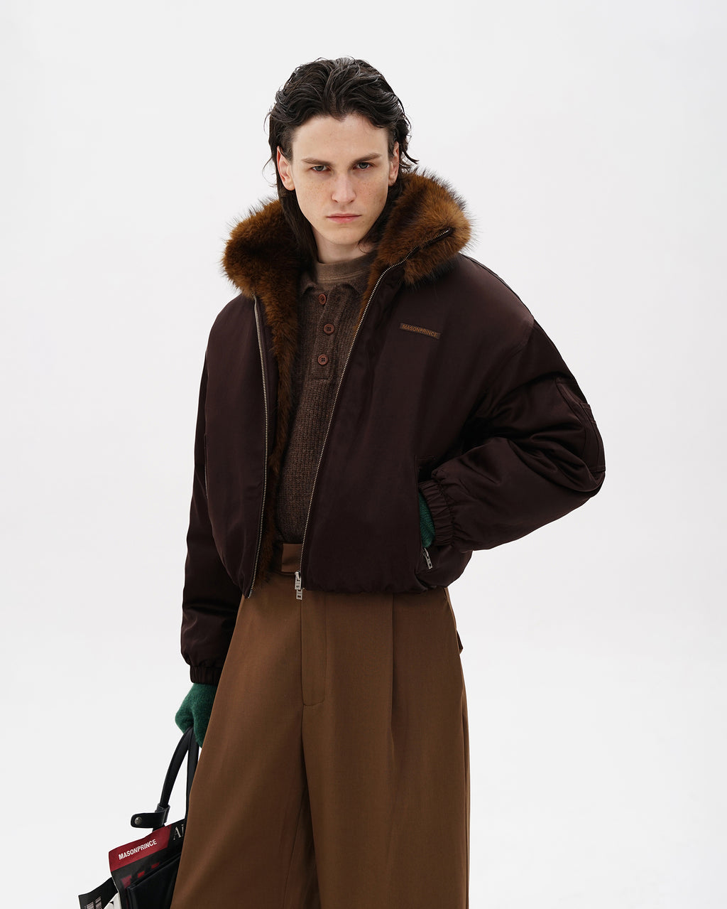 Fur-Collar Cocoon Bomber Jacket