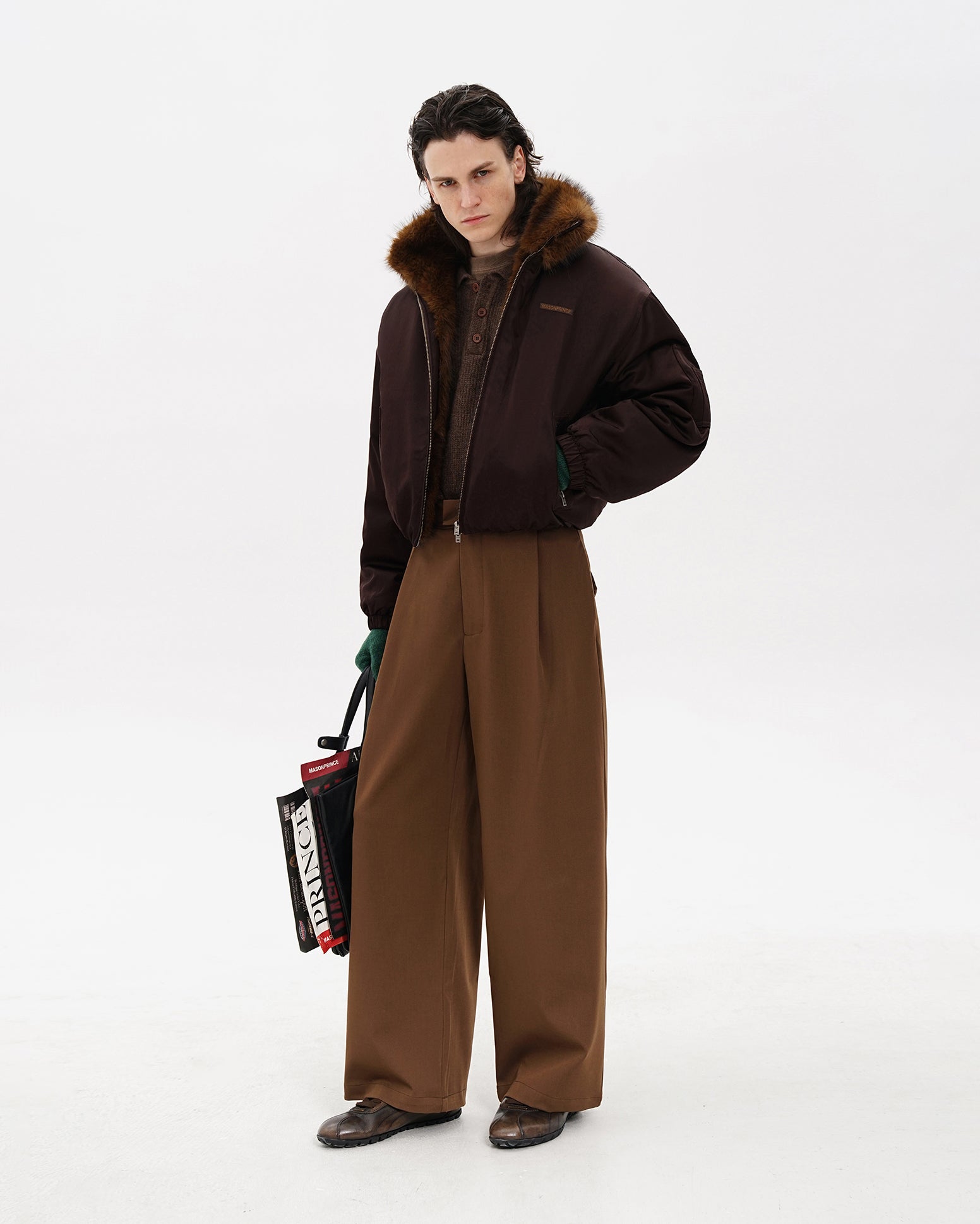 Fur-Collar Cocoon Bomber Jacket