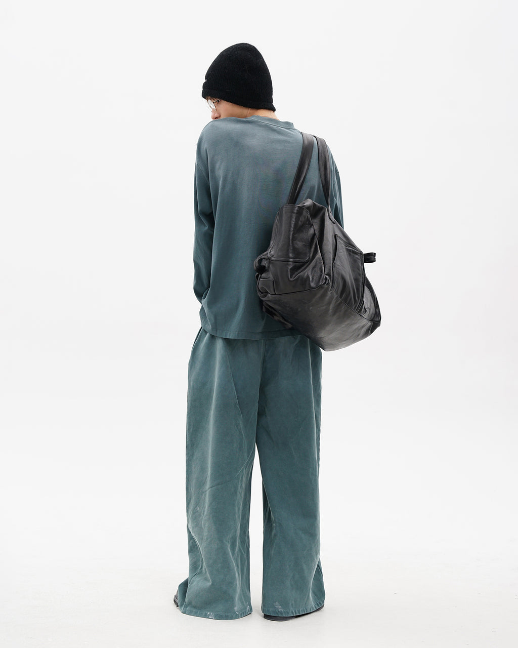 Washed Wide-Leg  Belted Sweatpants