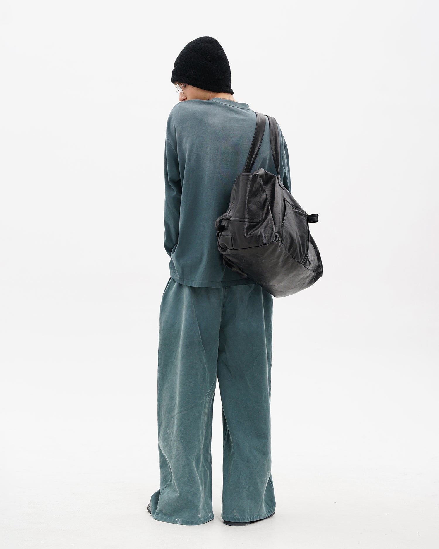 Washed Wide-Leg  Belted Sweatpants