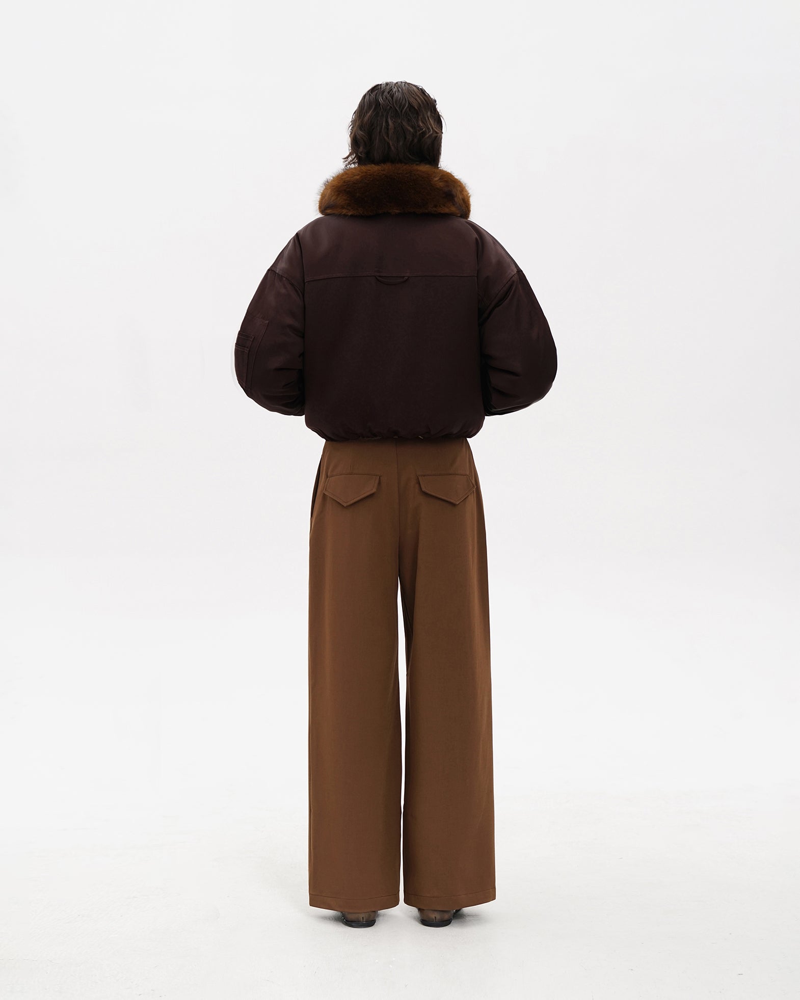 Fur-Collar Cocoon Bomber Jacket