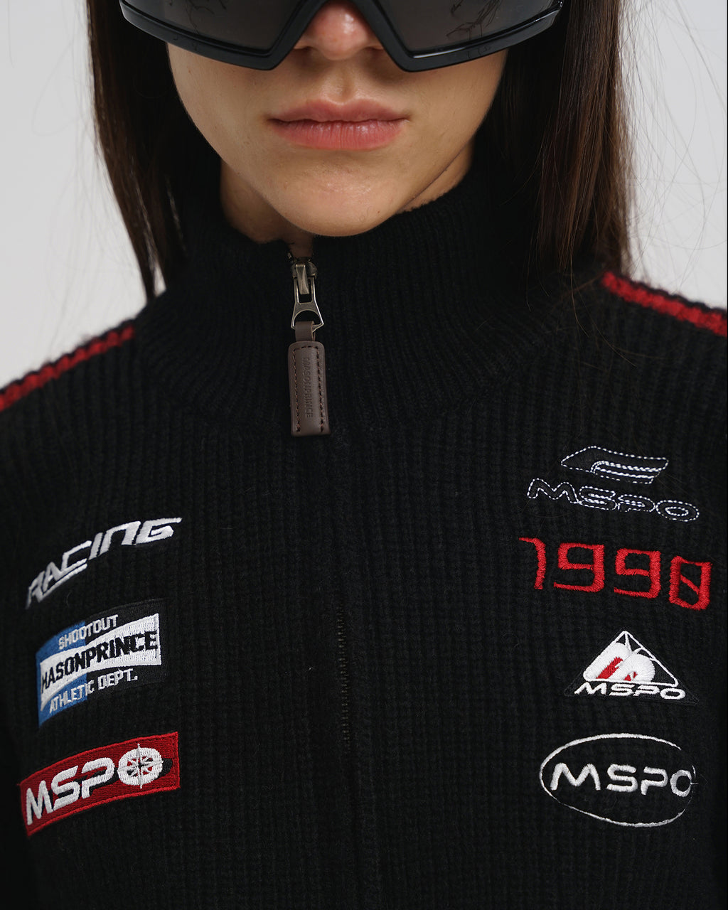 Racer Patch Knit Zip Cardigan