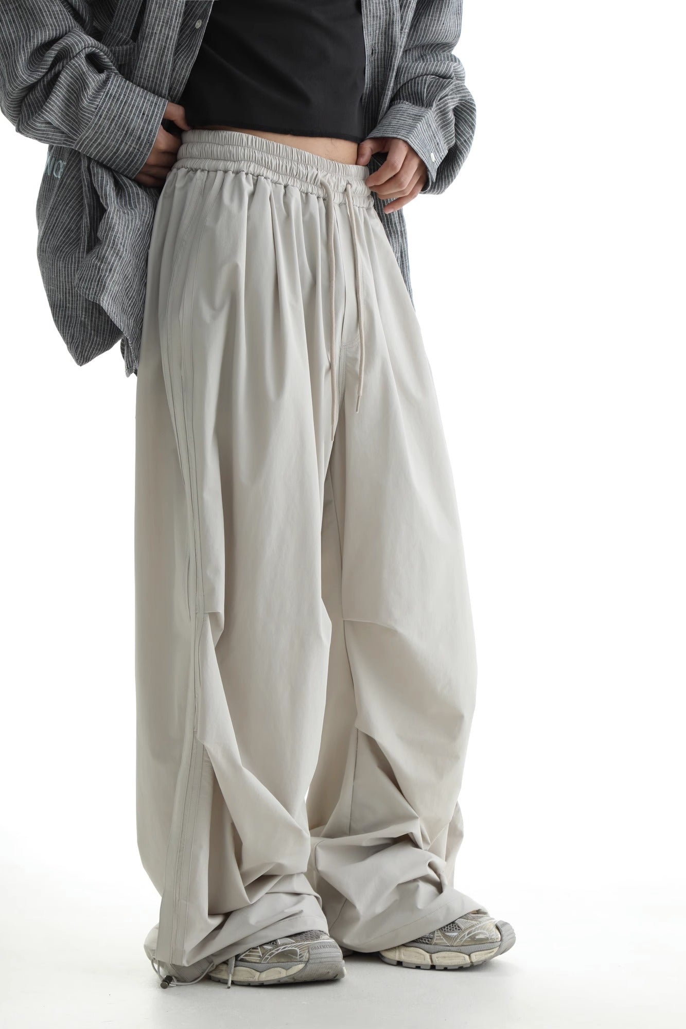 【BAON】[unisex] Aichi banding pigment parachute wide pants Parachute Pants for Women Baggy Wide Leg Adjustable Elastic