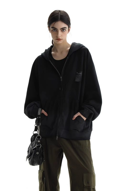 Colorspayed hooded cardigan - Black