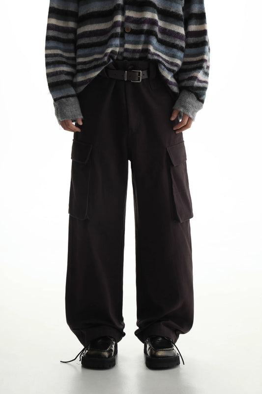 Integrated belt Trousers - Dark brown