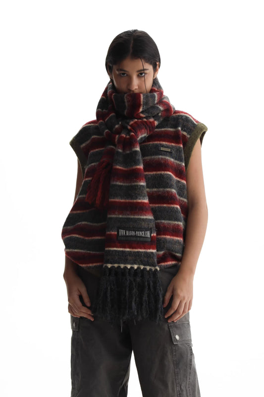 Woolen contrast scarf - Grey&Red