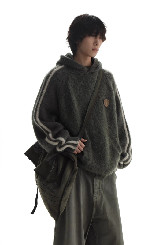 Texture woolen Hoodie - Army green