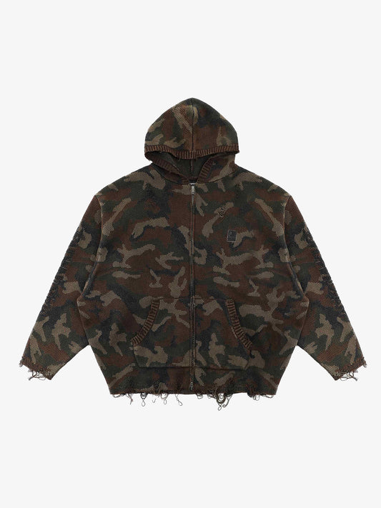 Wool Camouflage Knitted Zip-up Hoodie